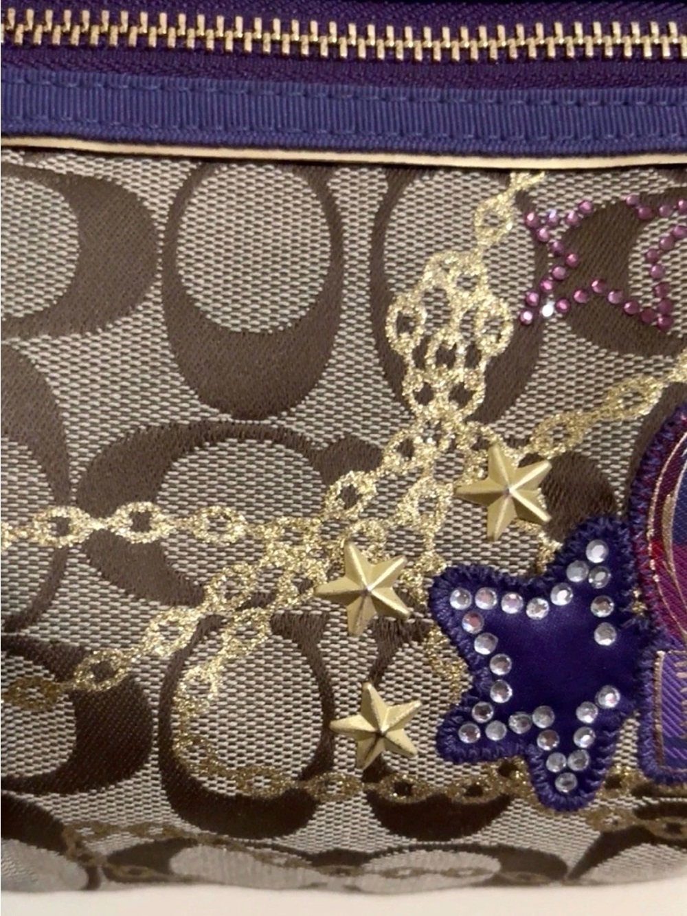 Coach Khaki Signature Canvas Shoulder Bag with Purple Accents - Picture 10 of 10
